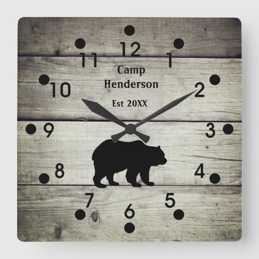 Rustic Bear Camp Acrylic Clock Vierkante Klok (Voorkant)