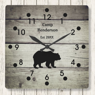 Rustic Bear Camp Acrylic Clock Vierkante Klok