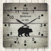 Rustic Bear Camp Acrylic Clock Vierkante Klok