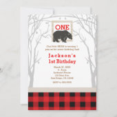 Rustic Bear Plaid uitnodigingen voor 1e verparty (Voorkant)
