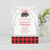 Rustic Bear Plaid uitnodigingen voor 1e verparty (Staand voorkant)