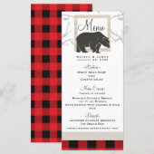 Rustic Bear & Red Plaid Woods Huwelijksmenu Menu (Voorkant / Achterkant)