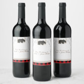 Rustic Bear & Red Plaid Woods Trouw Wijn Etiket (Flessen)