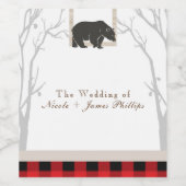 Rustic Bear & Red Plaid Woods Trouw Wijn Etiket (Enkel label)