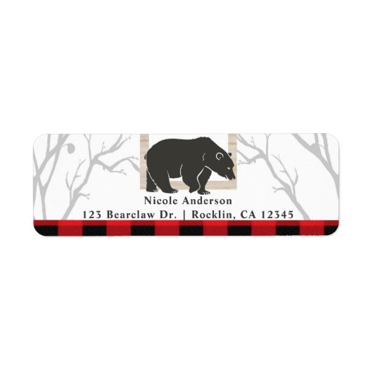 Rustic Bear & Red Plaid Woods Trouwfeest Uitnodigi Etiket (Voorkant)