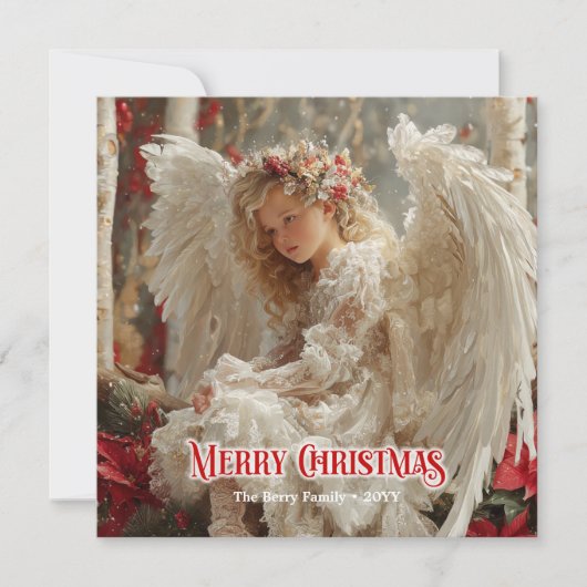 Rustic beautiful angel digital Christmas greeting Feestdagenkaart (Voorkant)