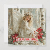 Rustic beautiful angel red poinsettias seasonal  feestdagenkaart (Voorkant)