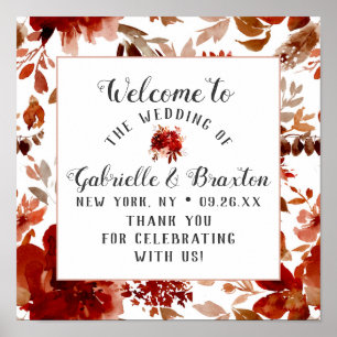 Rustic Beauty Floral Framed Wedding Welcome Sign Poster