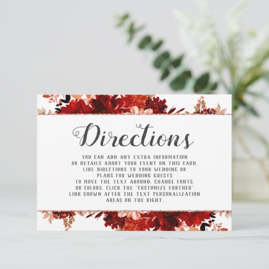 Rustic Beauty Floral ingelijst Bruiloft Routebesch Informatiekaartje (Staand voorkant)