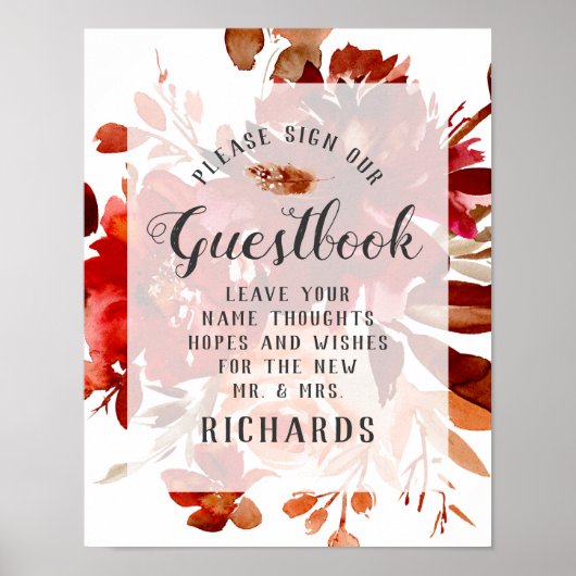 Rustic Beauty Floral Onderteken ons Guestbook Poster (Voorkant)