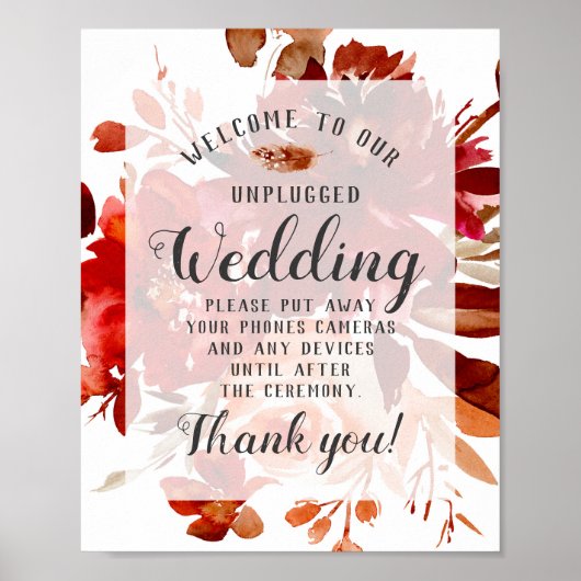 Rustic Beauty Floral Unplugged Wedding Table Sign Poster (Voorkant)