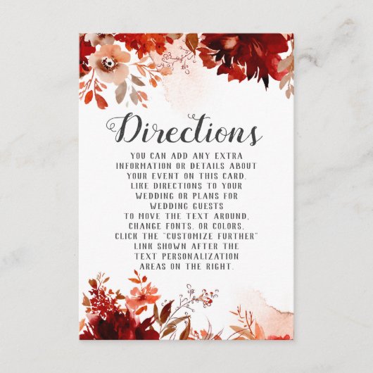 Rustic Beauty Floral Waterverf Bruiloft Routebesch Informatiekaartje (Voorkant)