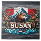 Rustic Beaver beroemd gemaakt door Snowy Mountain Tegeltje (Voorkant)