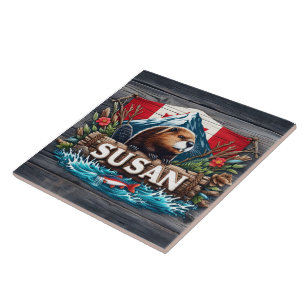 Rustic Beaver beroemd gemaakt door Snowy Mountain Tegeltje