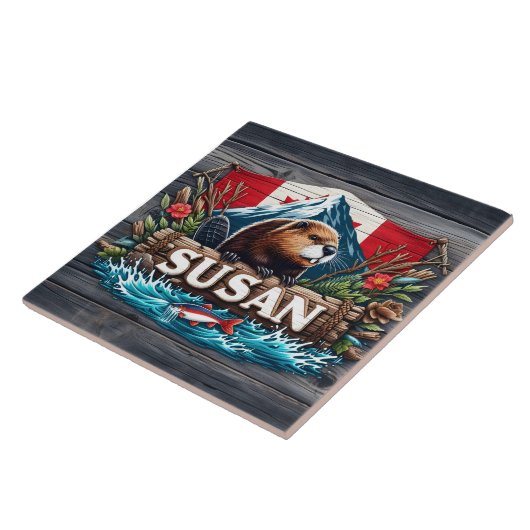 Rustic Beaver beroemd gemaakt door Snowy Mountain Tegeltje (Zijkant)