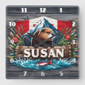 Rustic Beaver beroemd gemaakt door Snowy Mountain Vierkante Klok (Voorkant)