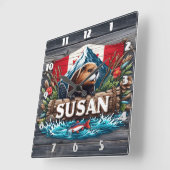 Rustic Beaver beroemd gemaakt door Snowy Mountain Vierkante Klok (Hoek)