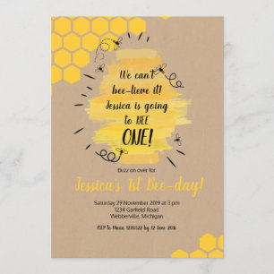 Rustic Bee 1e verjaardagsfeest uitnodiging