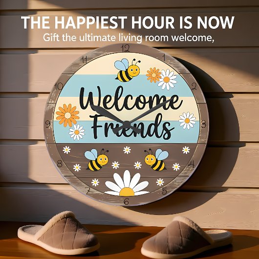 Rustic Bee Welcome Friends Grote Klok