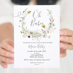 Rustic Bee Wildflower Baby shower Uitnodiging