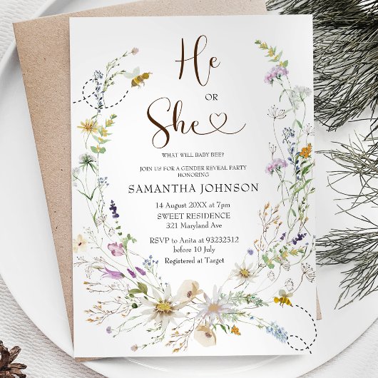 Rustic Bee Wildflower geslacht onthullen uitnodigi Kaart