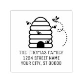 Rustic Beehive and Flying Bees Name Address Zelfinktende Stempel (Design)