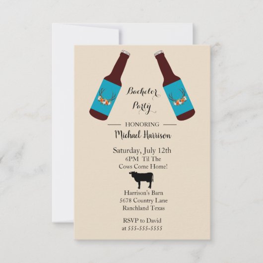 Rustic Beer Bottle Bachelor Party Invitation Aankondiging (Voorkant)