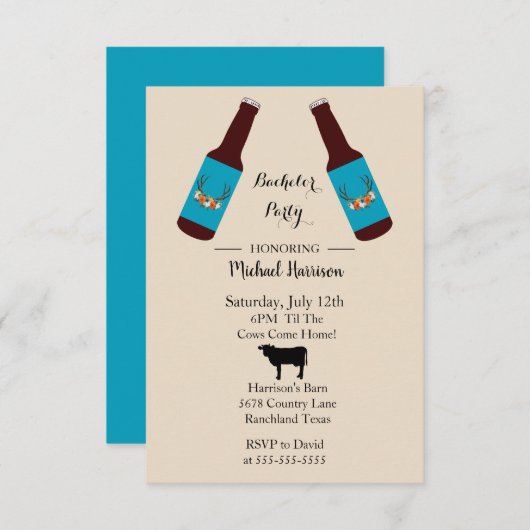 Rustic Beer Bottle Bachelor Party Invitation Aankondiging (Voorkant / Achterkant)