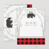 Rustic Beer Rood Geruit Bos Bruiloft Save the Date Aankondigingskaart (Voorkant / Achterkant)