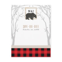Rustic Beer Rood Geruit Bos Bruiloft Save the Date