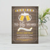Rustic Beer Surprise 16th Birthday Invitation Kaart (Staand voorkant)