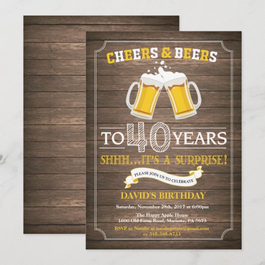 Rustic Beer Surprise 40ste verjaardag uitnodiging (Voorkant / Achterkant)