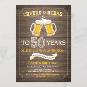 Rustic Beer Surprise 50th Birthday Invitation Kaart