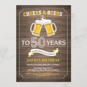 Rustic Beer Surprise 50th Birthday Invitation Kaart