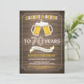 Rustic Beer Surprise 70th Birthday Invitation Kaart (Staand voorkant)