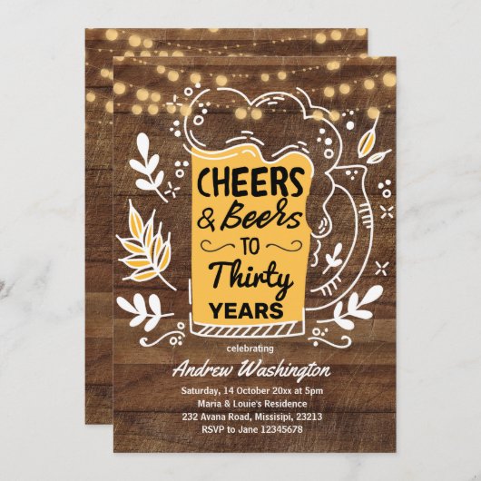 Rustic Beers and Cheers Man 30e verjaardag Kaart (Voorkant / Achterkant)