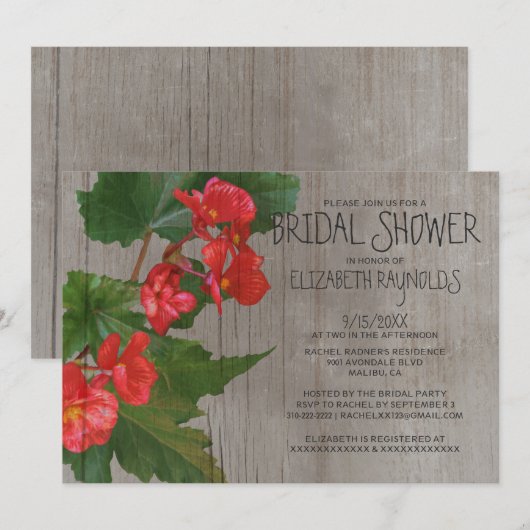 Rustic Begonia Bridal Shower Invitations Kaart (Voorkant / Achterkant)