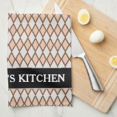 Rustic Beige and Grey Diamond Shape Pattern + Name Theedoek (Quarter Fold)