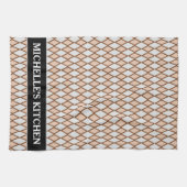 Rustic Beige and Grey Diamond Shape Pattern + Name Theedoek (Horizontaal)