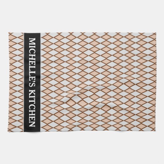 Rustic Beige and Grey Diamond Shape Pattern + Name Theedoek (Horizontaal)