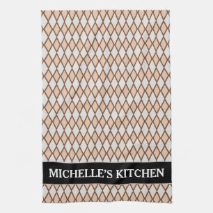 Rustic Beige and Grey Diamond Shape Pattern + Name Theedoek