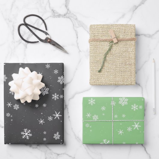 Rustic Beige Black Green Snowflake Kerstmis Inpakpapier Vel (Voorkant)
