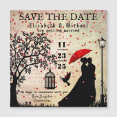 Rustic Beige & Black Lovers Silhouette Magnetische Uitnodiging (Voorkant)