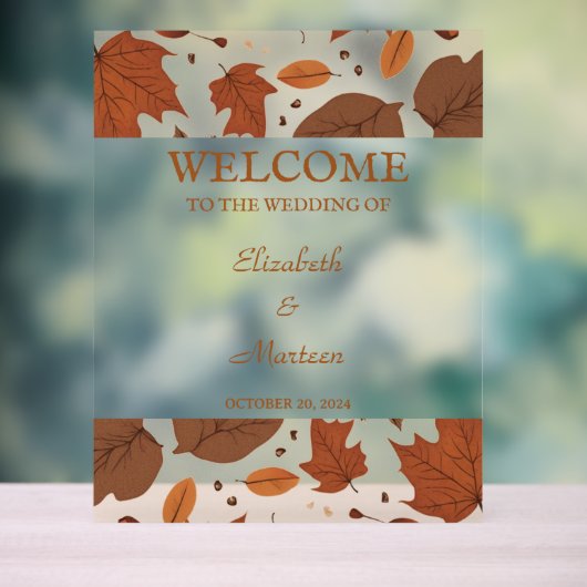 Rustic Beige Brown Maple verlaat herfstbruiloft Acryl Bord (Neutraal)