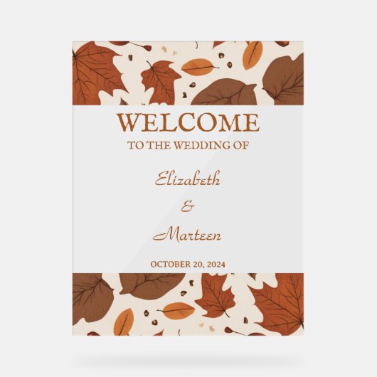 Rustic Beige Brown Maple verlaat herfstbruiloft Acryl Bord (Voorkant)