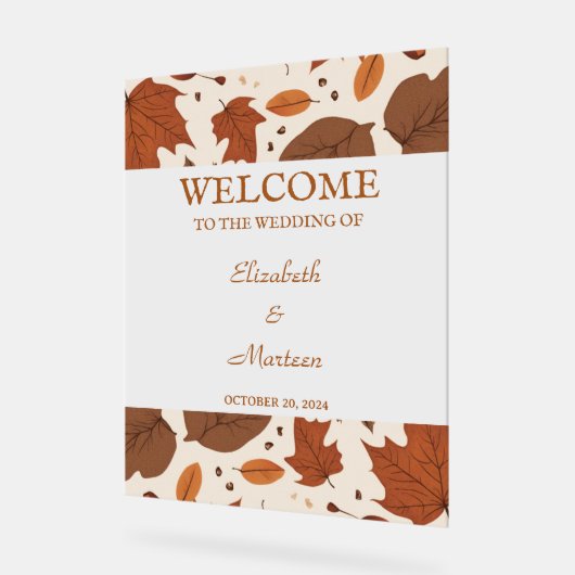 Rustic Beige Brown Maple verlaat herfstbruiloft Acryl Bord (Hoek)
