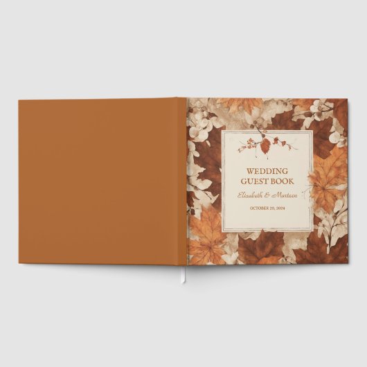 Rustic Beige Brown Maple verlaat herfstbruiloft Gastenboek (Volledig)