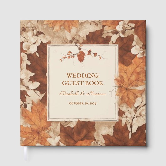Rustic Beige Brown Maple verlaat herfstbruiloft Gastenboek (Voorkant)
