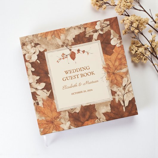 Rustic Beige Brown Maple verlaat herfstbruiloft Gastenboek