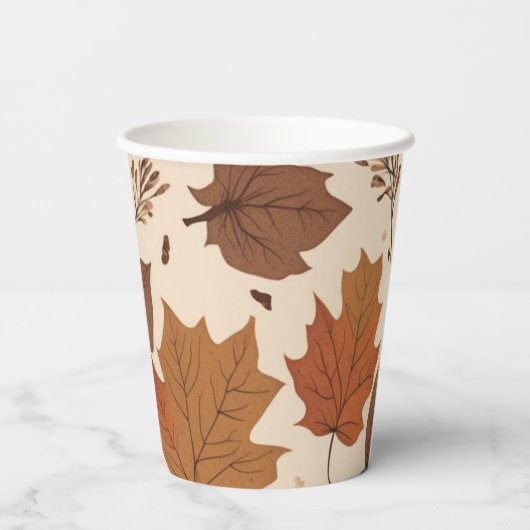 Rustic Beige Brown Maple verlaat herfstbruiloft Papieren Bekers (Achterkant)